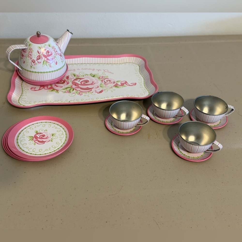 Elegant Pink and White Floral Tea Set
